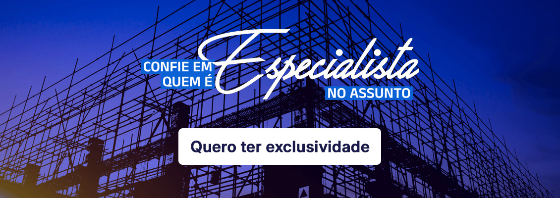 Imagem de um edifício em construção com a frase 'Confie em quem é especialista no assunto' destacada, promovendo confiança e expertise na área da construção civil.